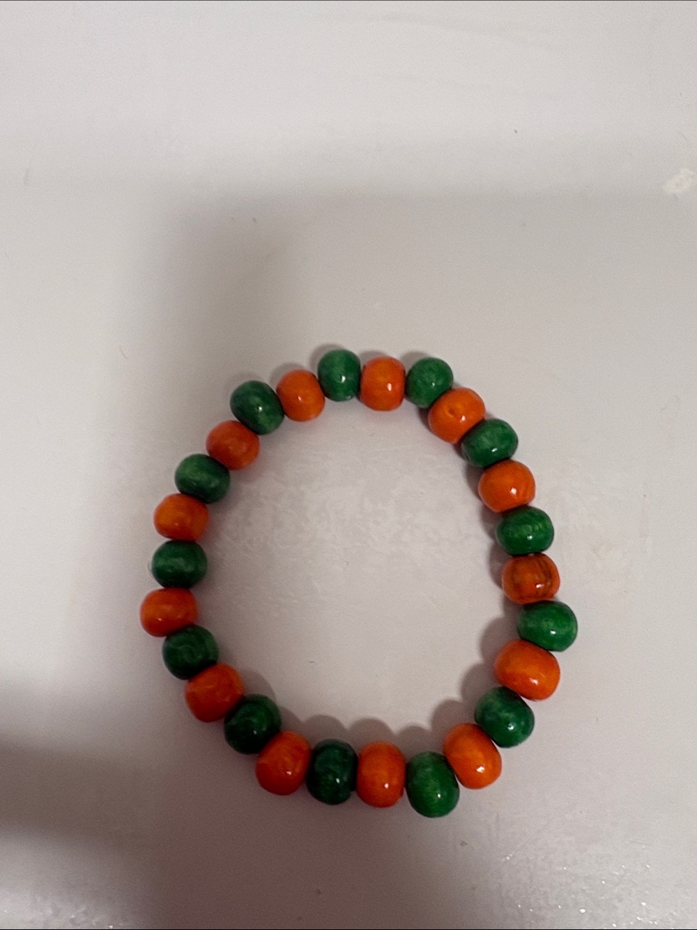 Handmade Orange and Green Beaded Stretch Bracelet
